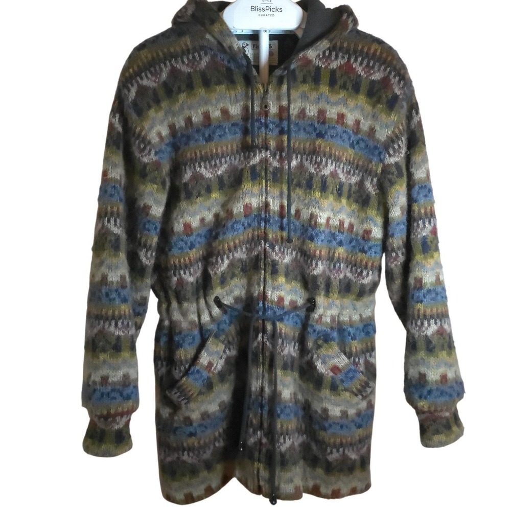 Floss Iceland Wool Blend Hooded Parka Jacket Women Nordic Fair Isle Winter‎